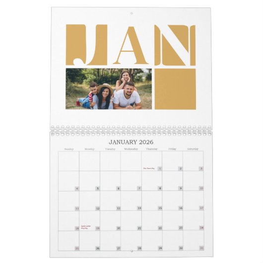 Geel Vreugde Familie Fotocollage Kerstmis Kalender (Jan 2026)