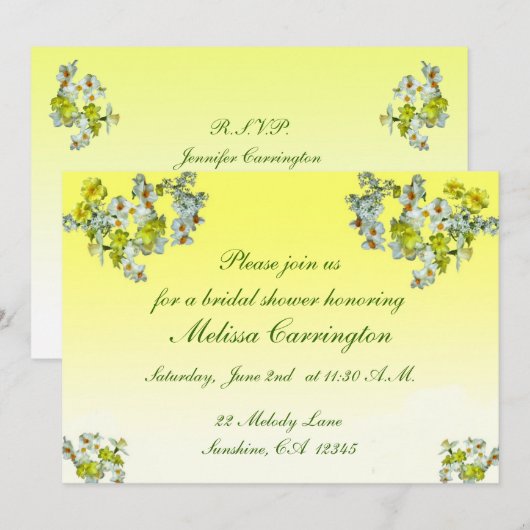 Geel Vrijgezellenfeest van Floral Kaart (Voorkant / Achterkant)