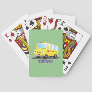 Geel vrolijk schoolbus cartoon pokerkaarten