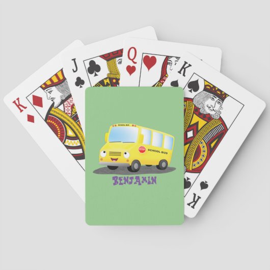 Geel vrolijk schoolbus cartoon pokerkaarten (Achterkant)