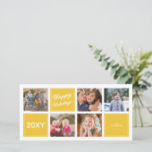 Geel vrolijke feestdagen stijlvolle 5 collage foto feestdagenkaart (Staand voorkant)