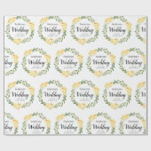 Geel W / C Bloemen Namen & Datum op Witte Bruiloft Cadeaupapier (Vlak)