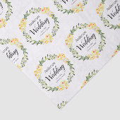 Geel W / C Bloemen Namen & Datum op Witte Bruiloft Tissuepapier (Detail)