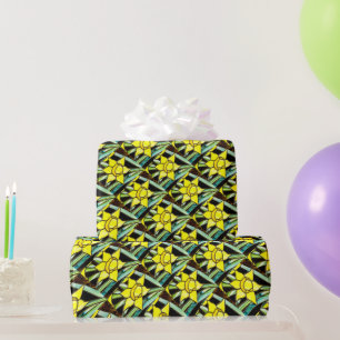 Geel Waardevol Bloemen Patroon Cadeaupapier