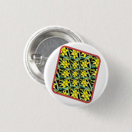 Geel Waardevol Bloemen Patroon Ronde Button 3,2 Cm
