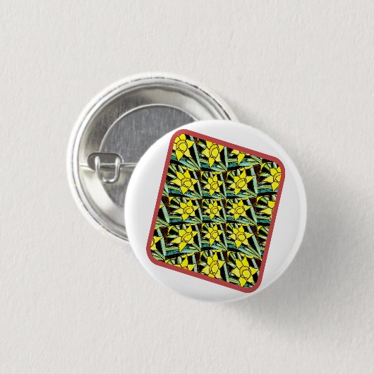 Geel Waardevol Bloemen Patroon Ronde Button 3,2 Cm (Voorkant /achterkant)