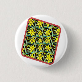 Geel Waardevol Bloemen Patroon Ronde Button 3,2 Cm