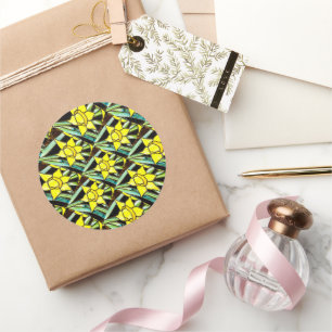 Geel Waardevol Bloemen Patroon Ronde Sticker