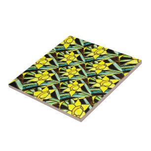 Geel Waardevol Bloemen Patroon Tegeltje