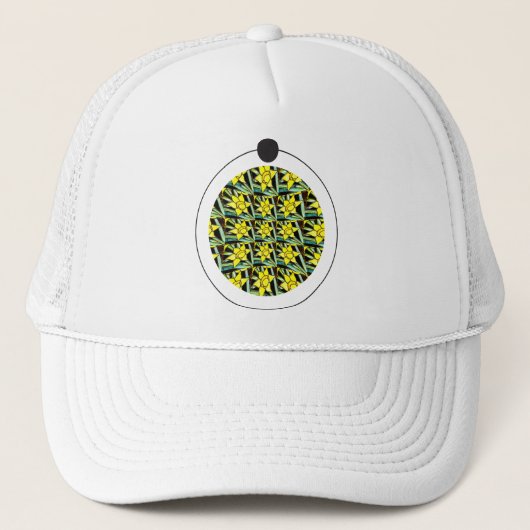 Geel Waardevol Bloemen Patroon Trucker Pet (Voorkant)