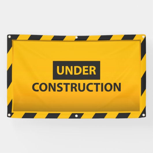 Geel waarschuwingsbanner onder constructie spandoek (Horizontaal)