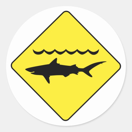 Geel "waarschuwingsbord" ronde sticker (Voorkant)