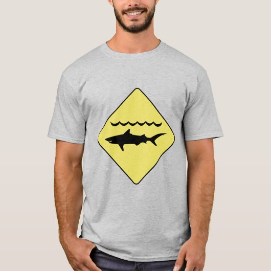 Geel 'waarschuwingshaaien' bord t-shirt (Voorkant)
