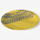 Geel waarschuwingsspoor van banden papieren bordje (Gekanteld)
