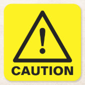 Geel waarschuwingsteken waarschuwingssymbool grapp kartonnen onderzetters (Voorkant)