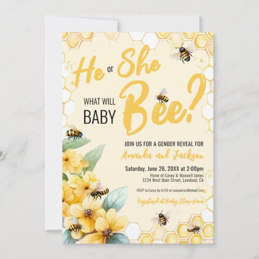 Geel Wat zal Baby zijn Gender Reveal Party Kaart (Voorkant)