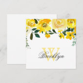 Geel Watercolor Bloem Monogram Bedankkaart (Voorkant / Achterkant)