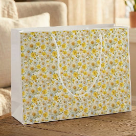Geel Watercolor Wilde Bloemen Patroon Groot Cadeauzakje