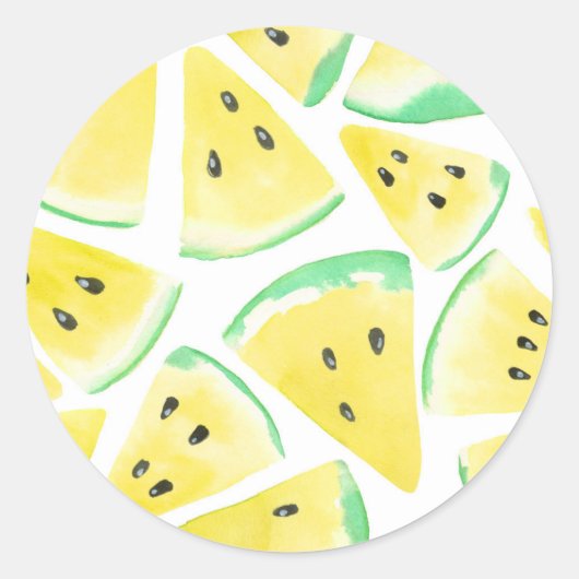Geel watermeloenpatroon ronde sticker (Voorkant)