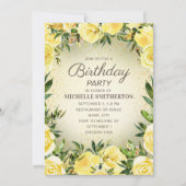 Geel Waterverf Bloemenglitter Volwassenen Verjaard Kaart