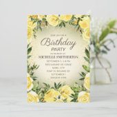 Geel Waterverf Bloemenglitter Volwassenen Verjaard Kaart (Staand voorkant)