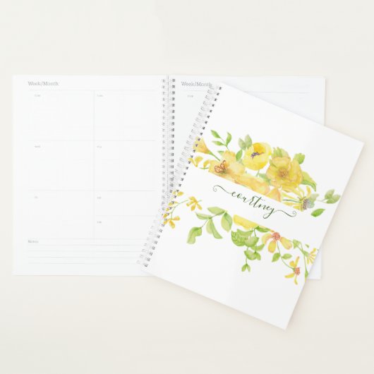 Geel waterverf bloemmotief gepersonaliseerd planner (Display)