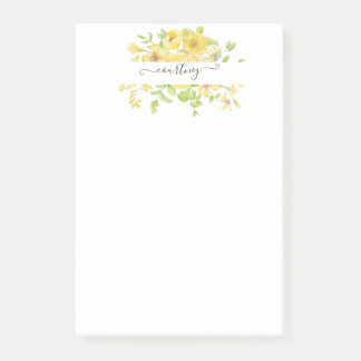 Geel waterverf bloemmotief gepersonaliseerd   post-it® notes