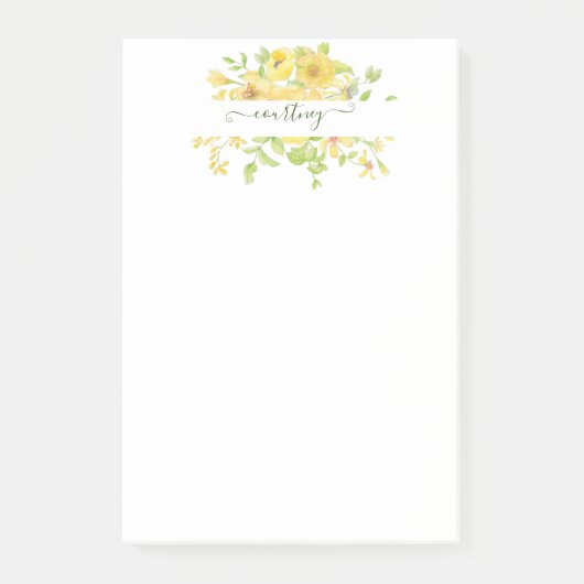 Geel waterverf bloemmotief gepersonaliseerd post-it® notes (Voorkant)