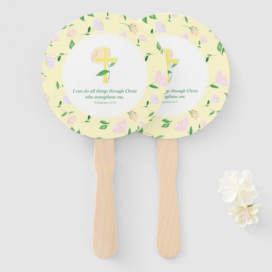 Geel waterverf bloemmotief handwaaier (Voorkant en achterkant)