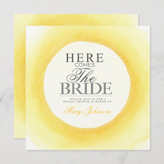 Geel Waterverf Bruidsdouche Feest Uitnodiging (Voorkant / Achterkant)