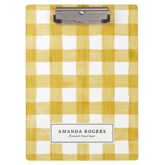 Geel Waterverf Buffalo Plaid Gepersonaliseerd Klembord (Voorkant)