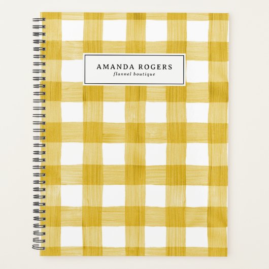 Geel Waterverf Buffalo Plaid Gepersonaliseerd Planner (Voorkant)