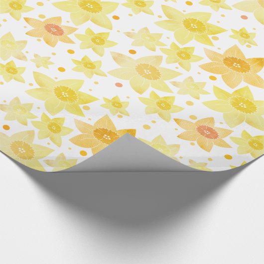 Geel Waterverf Daffodil & Stippen Patroon Cadeaupapier (Hoek)