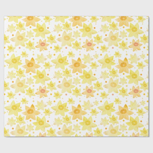 Geel Waterverf Daffodil & Stippen Patroon Cadeaupapier (Vlak)