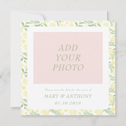 Geel Waterverf Elegant Bloem Bruiloft Save The Date (Achterkant)