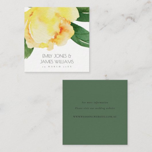 GEEL WATERVERF FLORAAL PERSONALISEERDE WEDING VIERKANTE VISITEKAARTJE (Voorkant / Achterkant)