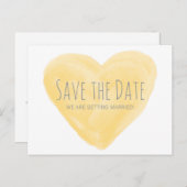 Geel Waterverf Hart Save the Date Briefkaart (Voorkant / Achterkant)