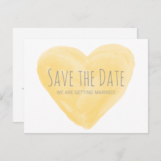Geel Waterverf Hart Save the Date Briefkaart (Voorkant / Achterkant)