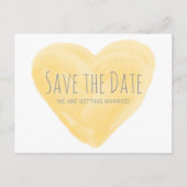 Geel Waterverf Hart Save the Date Briefkaart (Voorkant)