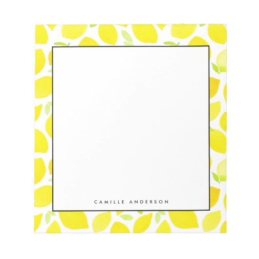 Geel Waterverf Lemon Patroon Aangepast Notitieblok (Voorkant)