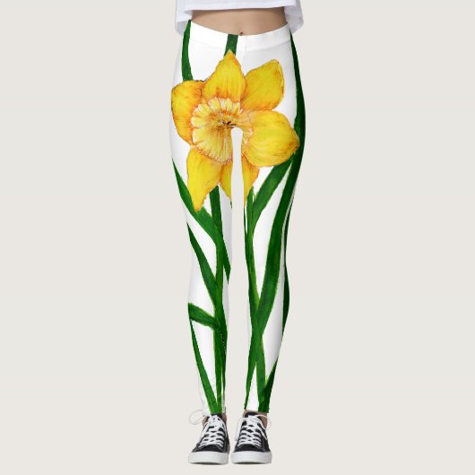 Geel Waterverf met deffodil Leggings (Voorkant)