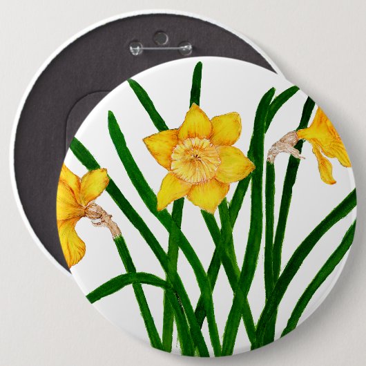 Geel Waterverf met deffodil Ronde Button 6,0 Cm (Voorkant /achterkant)