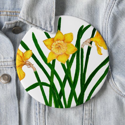 Geel Waterverf met deffodil Ronde Button 6,0 Cm (In situ)