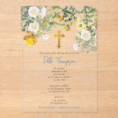 Geel Waterverf Roos Bloem Vloertuinjongen Baptisme Acryl Uitnodigingen (Voorkant)