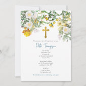 Geel Waterverf Roos Bloem Vloertuinjongen Baptisme Kaart (Voorkant)