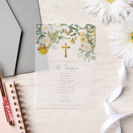 Geel Waterverf Roos Bloem Vloertuinjongen Baptisme Vellum Uitnodigingen