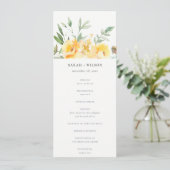 Geel Waterverf Roos Flower Wedding Programme Kaart (Staand voorkant)