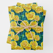 Geel Waterverf Roos Inpakpapier Vel (In situ)