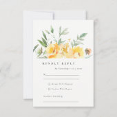 Geel Waterverf Roos Vloerbunkerbruiloft RSVP Kaartje (Voorkant)