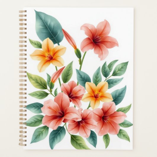 Geel Waterverf Tropische Bloemendruk Planner (Voorkant)